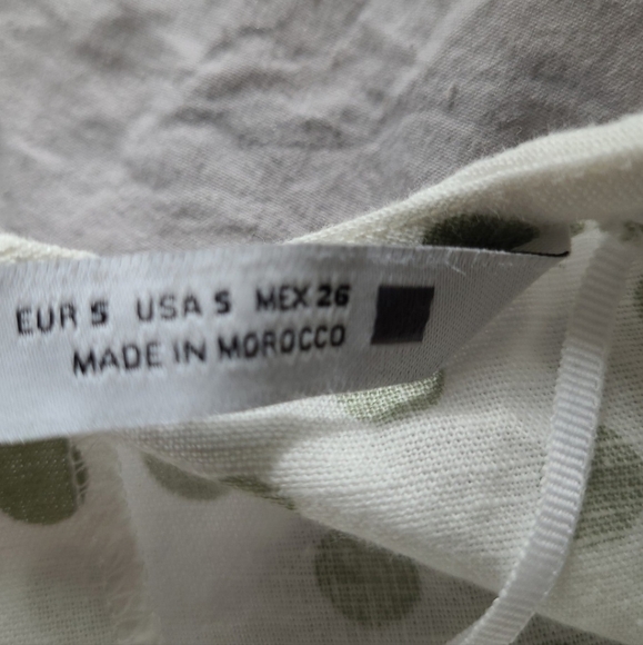 Zara Size Small Olive Green and Cream Polka Dot Linen Blend Crop Top - Picture 9 of 11